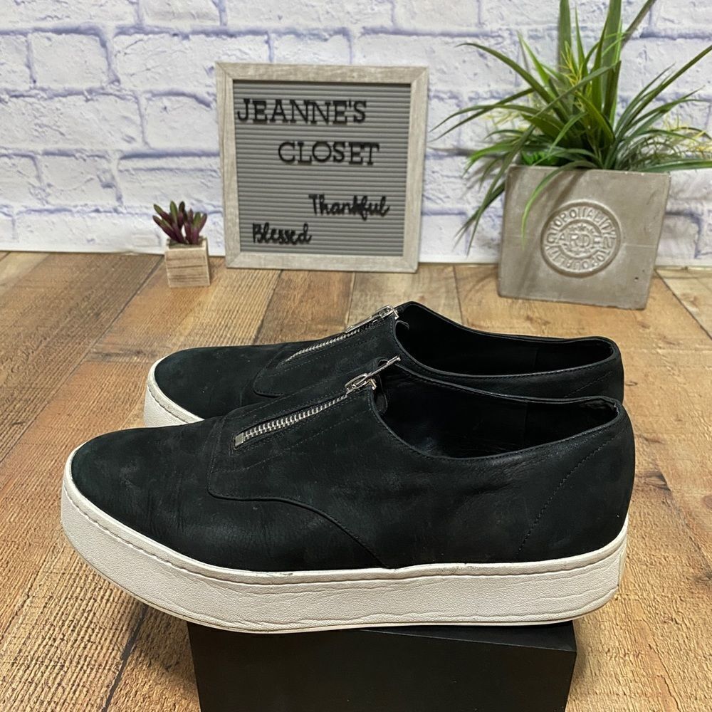 Vince warner nubuck leather platform zip sneakers
